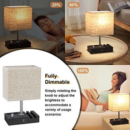 Beige Table Lamp for Bedroom - Stepless Dimmable, USB C+A, 2 AC Outlets - color: Beige with Knob Switch, size: 1 Pack