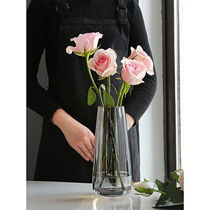 FANTESTICRYAN Modern Glass Vase, 8.7''H Decor Flower Vases, Crystal Grey - color: Crystal Grey