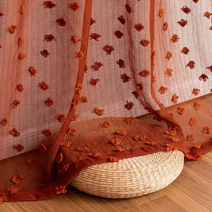 MYSKY HOME Terracotta Boho Sheer Curtains with Pom Pom 50Wx84L,2 Panels - color: Terracotta, size: 50"W x 84"L (Pack of 2)