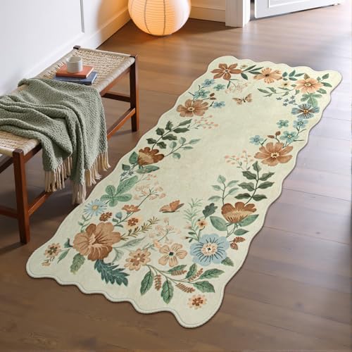 Lahome Floral Entryway Rug, 2x4 Washable Kitchen Rugs Non Slip Ultra-Thin - color: Beige, size: 2' x 4'(Rectangular)