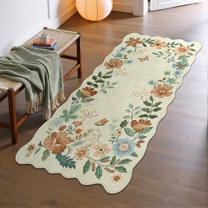 Lahome Floral Entryway Rug, 2x4 Washable Kitchen Rugs Non Slip Ultra-Thin - color: Beige, size: 2' x 4'(Rectangular)