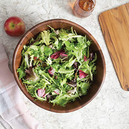 Lipper International Acacia Wave Serving Bowl for Fruits or Salads, Large, 12" Diameter x 7" Height, Single Bowl - size: 12 inches (D) x 7 inches (H)