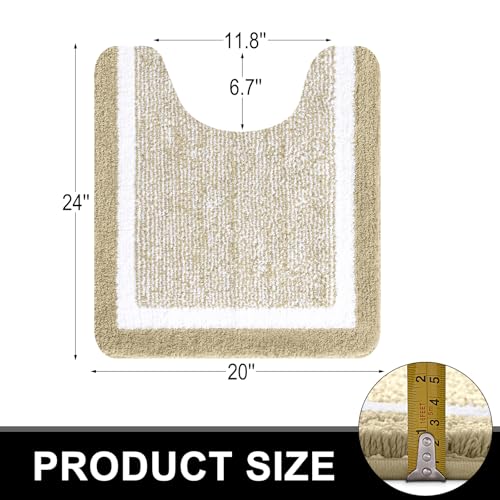 OLANLY Toilet Rugs U-Shaped 24x20, Absorbent Microfiber Bath Mat, Beige - color: Beige and White, size: 24" X 20" Contour Rug