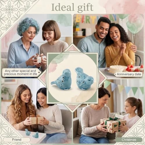Blue Bird Figurines for Home Decor, 2 Piece Farmhouse Ceramic Bird Statue Sculpture Birds Ornaments for Entryway TV Stand Bookcase, Cute Birds Small Shelf Desk Decor (Blue)
