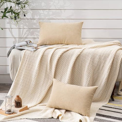 GAWAMAY Beige Chenille Throw Pillow Covers 12x20 Set of 2 for Couch - color: Beige, size: 20" x 12" (Pack of 2)