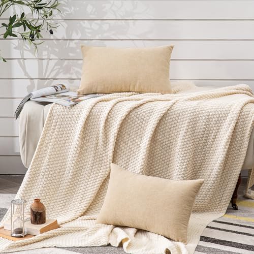 GAWAMAY Beige Chenille Throw Pillow Covers 12x20 Set of 2 for Couch - color: Beige, size: 20" x 12" (Pack of 2)