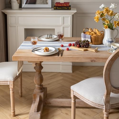 Caflife Blue and Beige Woven Rustic Boho Table Runner 108 Inchs Long - color: Blue, size: 13x108Inch