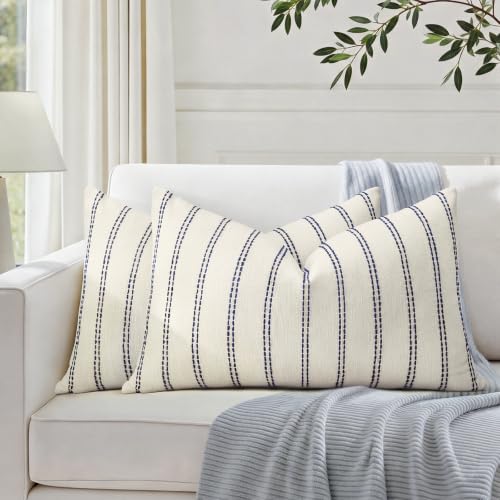 HOMEIDEAS Decorative Navy Blue Throw Pillow Covers 20x12 Set of 2 - color: Navy Blue Striped, size: 20" x 12" (Pack of 2)