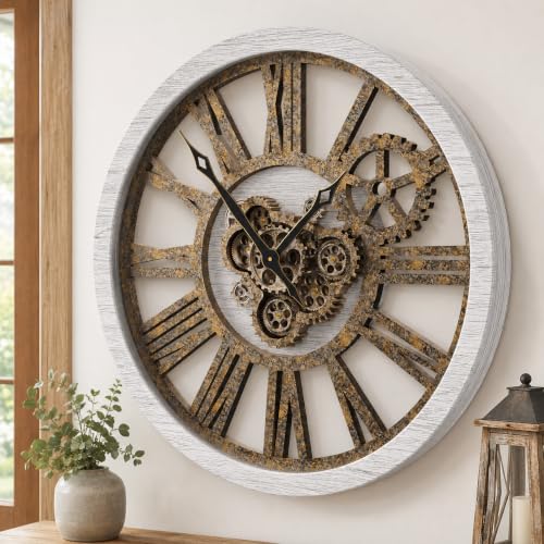 The B-Style Large Wall Clock 30 inch/76cm Gray White and Bronze Gears - color: Gray White and Bronze Gears, size: 30 inch (76 cm)