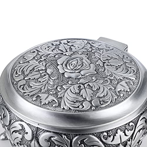 Hipiwe Metal Jewelry Box Vintage Ring Holder Small Round Trinket Organizer - style: Round,Silver