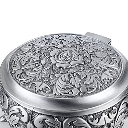 Hipiwe Metal Jewelry Box Vintage Ring Holder Small Round Trinket Organizer - style: Round,Silver