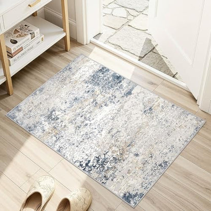 DMOYEST 2x3 Entryway Area Rug Washable Abstract Beige Blue Small Carpet - color: Beige Blue, size: 2' x 3' (Rectangular)