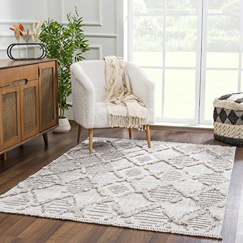 Hauteloom Atria Farmhouse Living Room Bedroom Moroccan Trellis Runner Rug - Soft Shaggy High Low Carpet - High Pile - Bohemian, Boho - Gray, Beige, Cream - 2'7" x 7'3" - color: Charcoal, Cream, Beige / Bogtong, size: 2'8" x 7'3" (Runner)