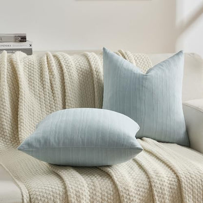 FUTEI Pack of 2 Chenille Striped Throw Pillow Covers 16x16 Inch,Grey Blue - color: Grey Blue, size: 16" x 16" (Pack of 2)