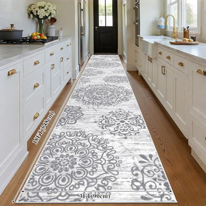 HEBE Hallway Runner Rug 3'x18', Washable Non Slip Kitchen Rug Runner - color: Grey, size: 3' x 18' (Rectangular)