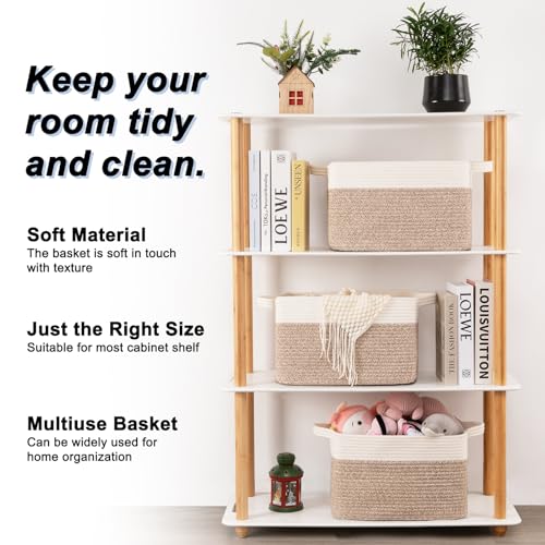 OIAHOMY 3-Pack Storage Basket Organizing Woven Basket for Shelves Brown - color: Brown variegated, size: 13''×9.9''×8.7''