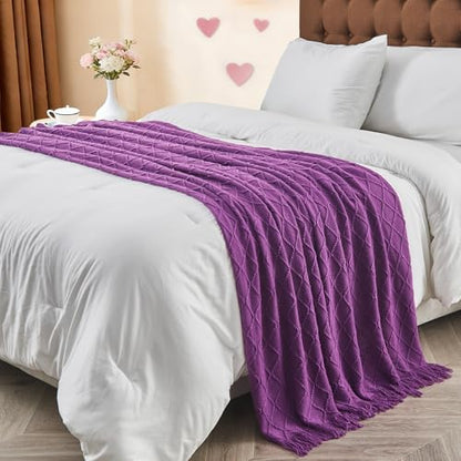 inhand Purple Knitted Throw Blanket for Couch and Bed, 60"x80" - color: Purple, size: 60"x80"