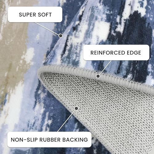 Abstract 2x4 Rug Washable Entryway Runner Non Slip Kitchen Runner | Navy Blue Multi;Thin Printed Faux Wool Entrway Runner;4ft Carpet Runners;Non Skid Runners for Bedroom,Hallway,Laundry Room - color: Navy / Blue / Taupe, size: 2' x 4' (Runner)