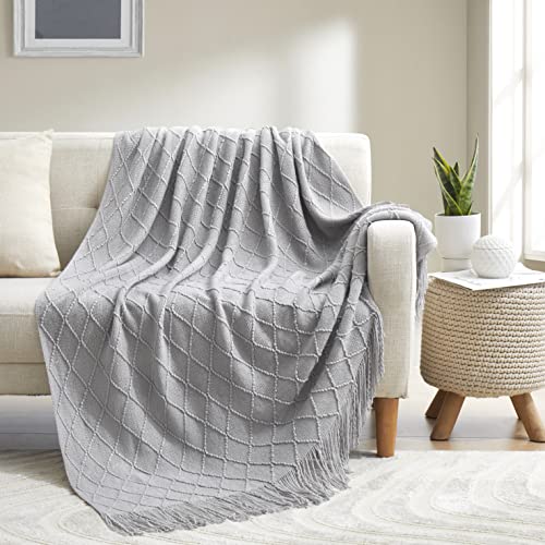 Acrylic Knitted Throw Blanket, Grey, 50 x 60 Inches - color: Grey