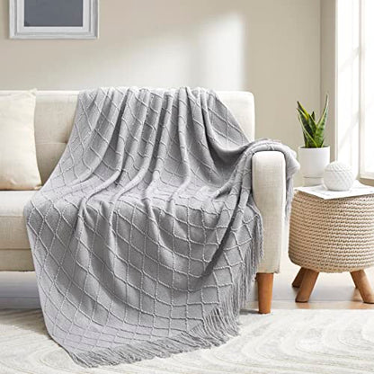 Acrylic Knitted Throw Blanket, Grey, 50 x 60 Inches - color: Grey