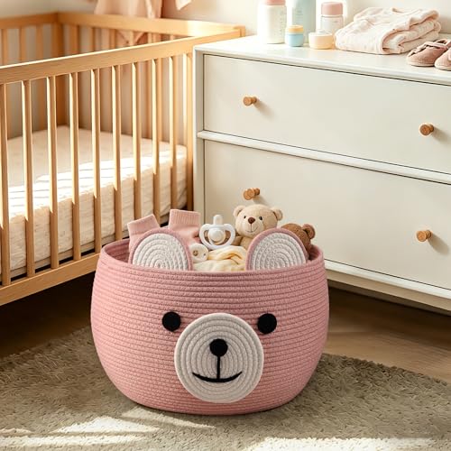 CherryNow Large Baby Basket for Gifts Empty, Cute Bear Design, Brght Pink - color: Pink, size: 15.7"D x 10.5"H