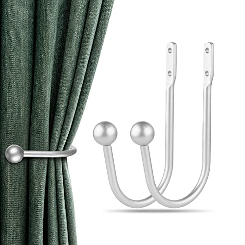 Curtain Holdbacks, 2pcs Curtains Holder Wall Mounted Drapery Tiebacks Retro Window Hook for Home Decor - color: 2pcs-silver
