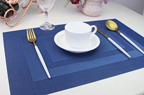 PIGCHCY Placemats,Washable Vinyl Woven Table Mats,Elegant Durable Placemats for Dining Table Set of 4 (18 x 12 inches, Navy Blue) - color: Box: Blue Navy, size: 4 Placemats