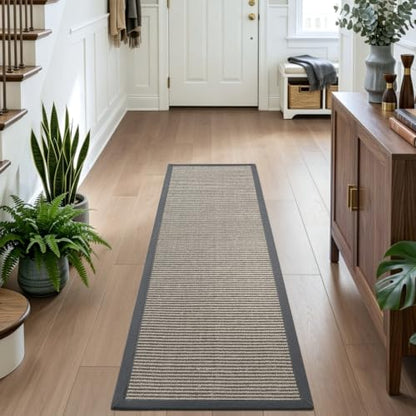 DEXI Jute Runner Rug 2'4''x8', Rug Runners for Hallways, Natural/Grey - color: Natural/Grey, size: 2'4" x 8' (Runner)