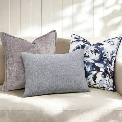 Chambray Chenille Throw Pillow Covers 14x20 Inch Pack of 2 - color: Chambray,cream, size: 20" x 14" (Pack of 2)