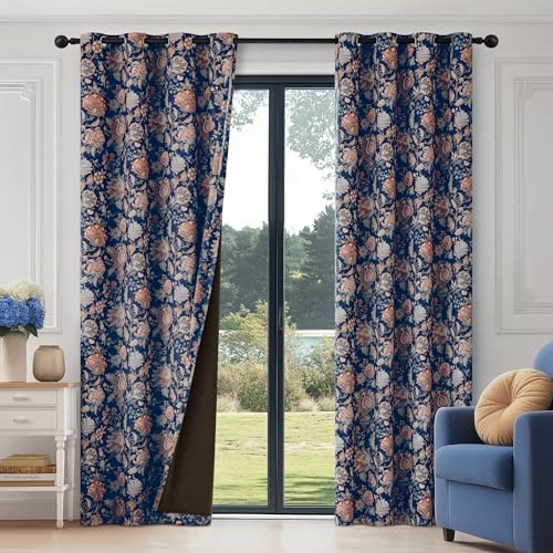 FMFUNCTEX Blue Boho Blackout Floral Curtains, 52X63 Inches, 2 Panels - color: Blue, size: 52"W x 63"L (Pack of 2)