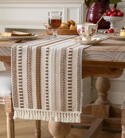 Caflife Brown and Beige Woven Fall Rustic Boho Table Runner 90 Inchs Long - color: Brown, size: 13x90Inch