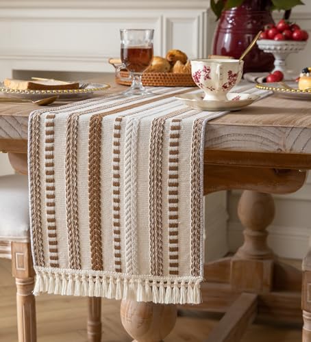Caflife Brown and Beige Woven Fall Rustic Boho Table Runner 72 Inchs Long - color: Brown, size: 13x72Inch