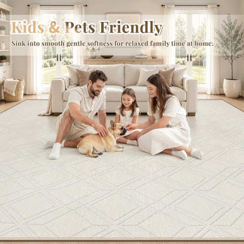 5x7 Area Rugs Washable Rug: Geometric Moroccan Farmhouse Rugs Large Living Room Rug Modern Neutral Soft Non-Slip Low Pile Printed Pattern Carpet for Bedroom Dining Room Nursery Office (Beige, 5'x7') - size: 5' x 7' (Rectangular)