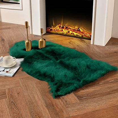 Emerald Green Faux Sheepskin Throw Rug 2x3 ft, Fluffy Fur Seat Chair Covers - color: Emerald Green, size: 2' x 3' (Oval)