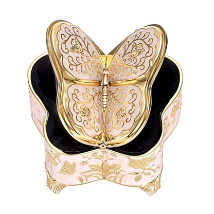 Hipiwe Antique Metal Jewelry Box Butterfly Keepsake Box for Woman, Large - color: Beige, size: Large
