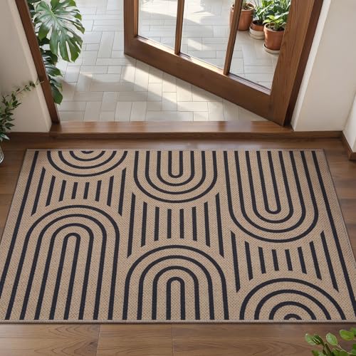 Tangsoo Easy Jute 2x3 Outdoor Washable Entry Rug,Non-Slip Small Throw Mat - color: Brown Six Rainbow, size: 2x3ft