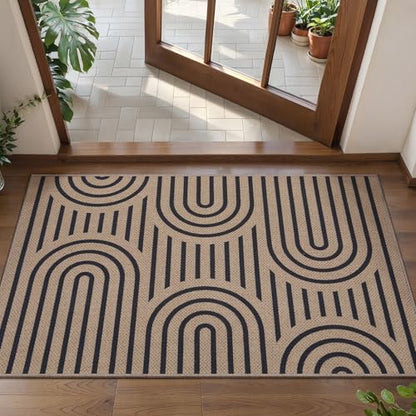 Tangsoo Easy Jute 2x3 Outdoor Washable Entry Rug,Non-Slip Small Throw Mat - color: Brown Six Rainbow, size: 2x3ft
