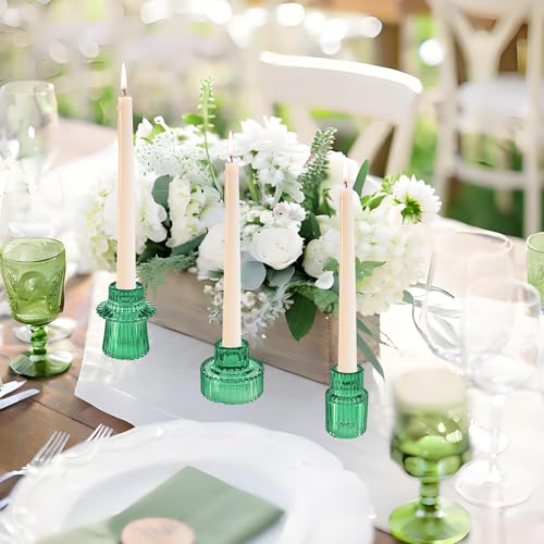 Glass Candlestick Holders, Taper Candle Holders, Set of 3, Green - color: Green, size: 3 PCS