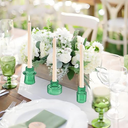 Glass Candlestick Holders, Taper Candle Holders, Set of 3, Green - color: Green, size: 3 PCS