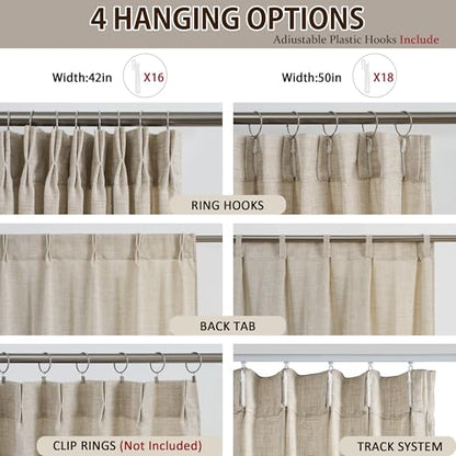 Beige Sheer Curtains 108 Inches Long with Pinch Pleat,Back Tab Pleated Drapes Hooks Thick Linen Textured Boho Farmhouse Extra Long 108 Inch Curtain for Dining Bedroom 42 Inch Wide Each Panel - color: Beige, size: 42"W x 108"L (Pack of 2)