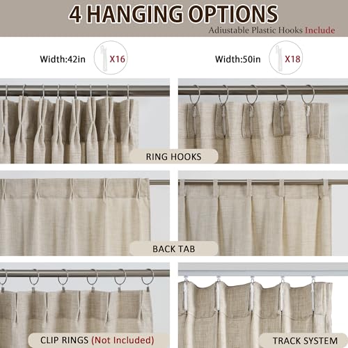 RAIN CITY Beige Pinch Pleated Sheer Curtains 100 Inches Long,W50 x L100 Inch Light Filtering Curtain for Kids Bedroom Nursery Privacy Pinch Pleated Back Tab with Hooks Semi Sheer Drapes 2 Panels Set - color: Beige, size: 50"W x 100"L (Pack of 2)