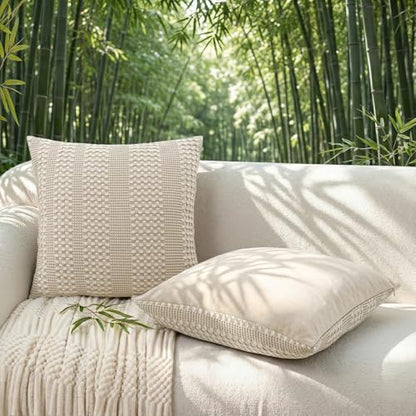 a moment 2 Pack Bamboo Fiber Pillow Covers - Waffle Weave, Ultra Soft & Breathable, Skin-Friendly Cotton Throw Pillow for Couch, Sofa, Bedroom Living Room 20x20 Inch Beige - color: Beige, size: 20" x 20" (Pack of 2)
