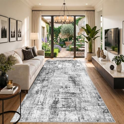 Washable Abstract 6x12 Area Rug：Non-Slip Low Pile Living Room Rugs Black - color: Black, size: 6' x 12' (Runner)
