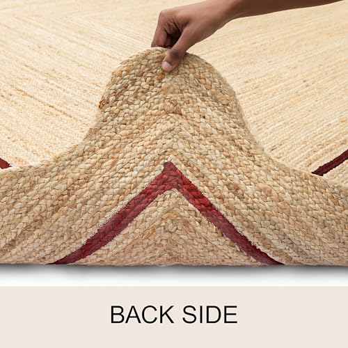 Wave Scalloped Jute Rug Entryway Natural Boho Area Rug Rustic Red 2'x3' - color: Rustic Red, size: 2'x3'