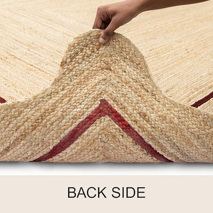 Wave Scalloped Jute Rug Entryway Natural Boho Area Rug Rustic Red 2'x3' - color: Rustic Red, size: 2'x3'