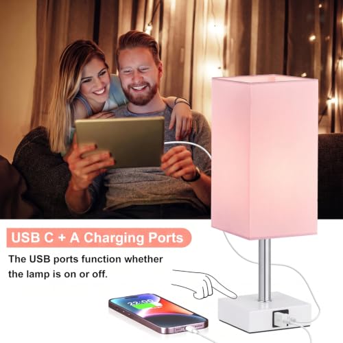 Touch Table Lamps Set of 2 for Bedroom - Dimmable, USB C+A, White Base - color: Pink & White(2PCS)
