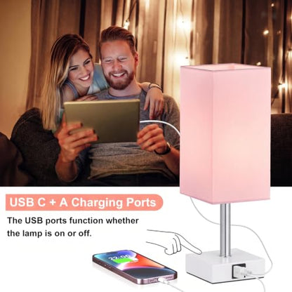 Touch Table Lamps Set of 2 for Bedroom - Dimmable, USB C+A, White Base - color: Pink & White(2PCS)