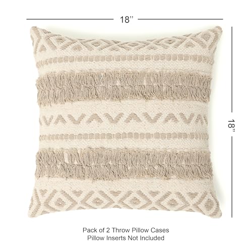 · REDEARTH · Textured Handwoven Throw Pillow Cases Geometric Craft Taupe - color: Geometric Craft Taupe, size: 18" x 18" (Pack of 2)