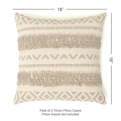 · REDEARTH · Textured Handwoven Throw Pillow Cases Geometric Craft Taupe - color: Geometric Craft Taupe, size: 18" x 18" (Pack of 2)