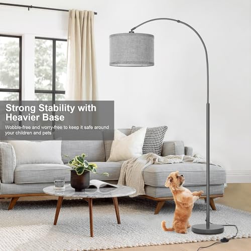 Modern Floor Lamp, Arc Standing Lamp with Gray Lampshade and Pedal Switch - color: Metal Gray Base with Gray Shade